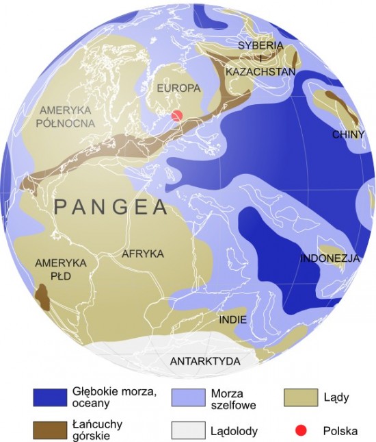 Mapa paleogeograficzna: perm, 260 mln lat temu.