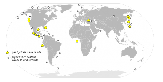 Hydraty metanu - mapa.