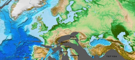 Paleocen - rekonstrukcja Europy.