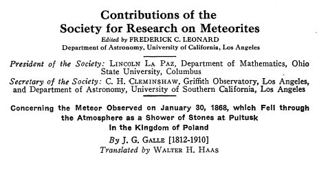 Publikacja o meteorycie Pułtusk.