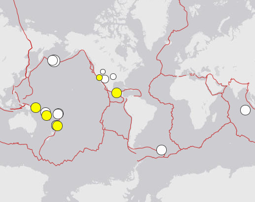 Mapa trzęsień ziemi.