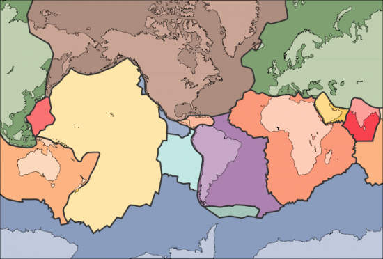 Granice kier litosfery na mapie świata.