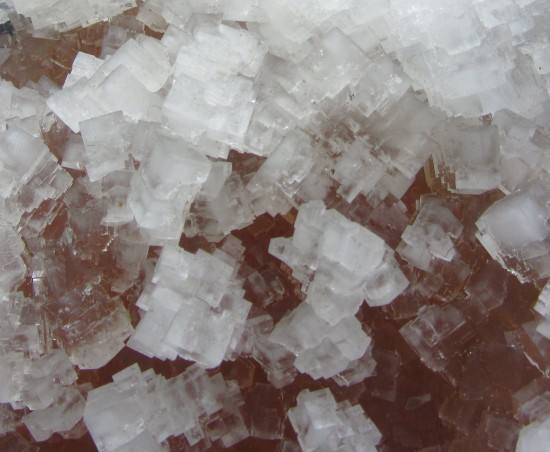 Kryształy soli kamiennej - minerału halitu.