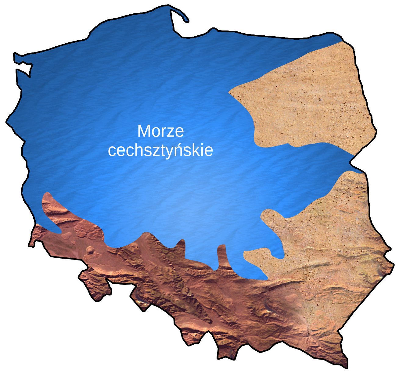 Zasięg morza cechsztyńskiego na terenie dzisiejszej Polski.