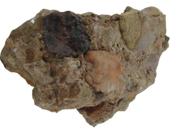 Zlepieniec — lita skała osadowa okruchowa powstała ze żwiru.