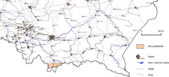 Mapa geologiczna Karpat: flisz podhalański.