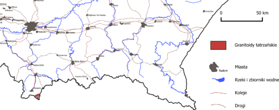 Mapa geologiczna Karpat: granitoidy Tatr.