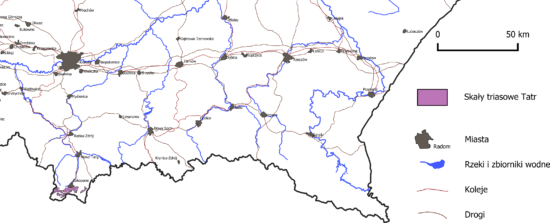 Mapa geologiczna Karpat: skały osadowe (triasowe) Tatr.