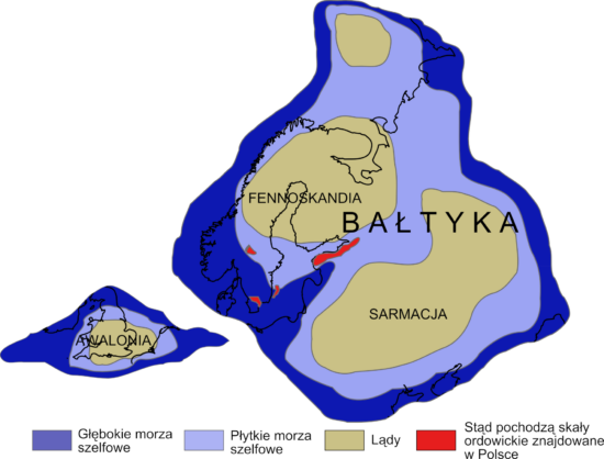 Kontynent europejski (Bałtyka) w ordowiku, 450 milionów lat temu.