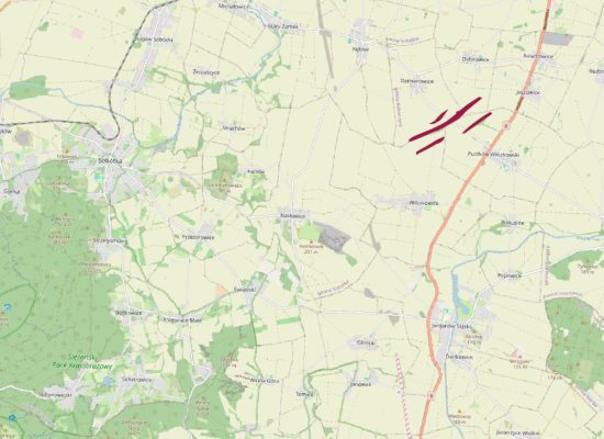 Mapa występowania radiolarytów na Dolnym Śląsku.